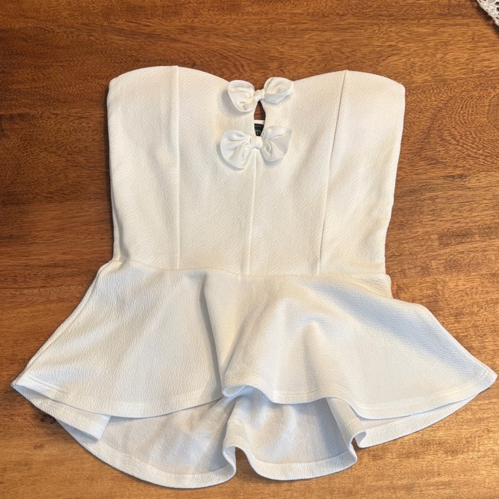 Forever 21 Ivory Bow Detail Peplum Top